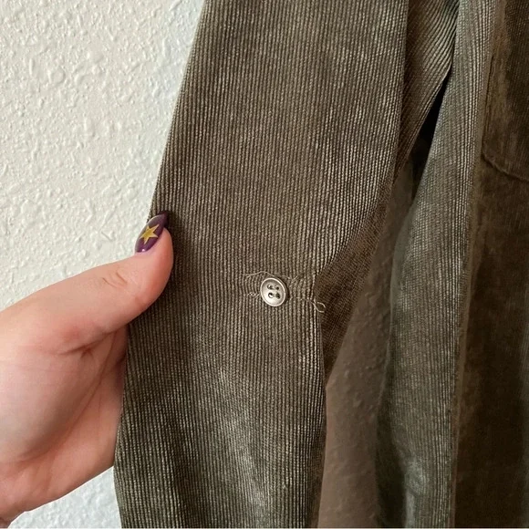 Skies are Blue Corduroy Button Up Shirt Jacket Olive Green Size Medium - Picture 4 of 9